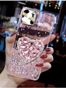 Funda para móvil con estrella brillante con con diamante de imitación con corazón agarre destacado - Rosa - Ver 2