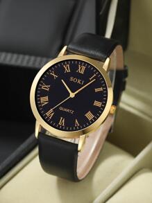 LIANDU LIANDU 2 Stück/Set Herrenuhr Mode Lässig Quarz Rundes Zifferblatt Armbanduhr und Löwenkopf Perlenarmband Schmuckset, geeignet für den täglichen Gebrauch, Schulanfangszeit, Abschlusszeit, Thanksgiving, Paare, die besten Geschenke, Uhrenbox nicht enthalten