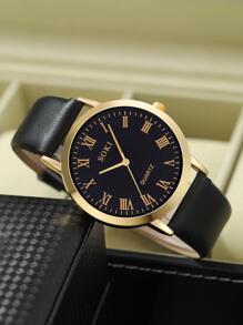 LIANDU LIANDU 2 Stück/Set Herrenuhr Mode Lässig Quarz Rundes Zifferblatt Armbanduhr und Löwenkopf Perlenarmband Schmuckset, geeignet für den täglichen Gebrauch, Schulanfangszeit, Abschlusszeit, Thanksgiving, Paare, die besten Geschenke, Uhrenbox nicht enthalten