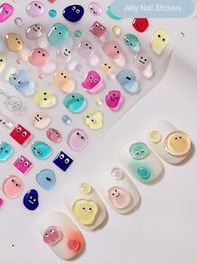1片果凍卡通臉貼美甲貼紙5D自粘有趣美甲裝飾DIY