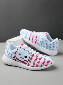 Giày thể thao có dây buộc phía trước họa tiết chó & mèo cho nữ, Giày chạy bộ thể thao bằng polyester - Nhiều màu - Xem 2