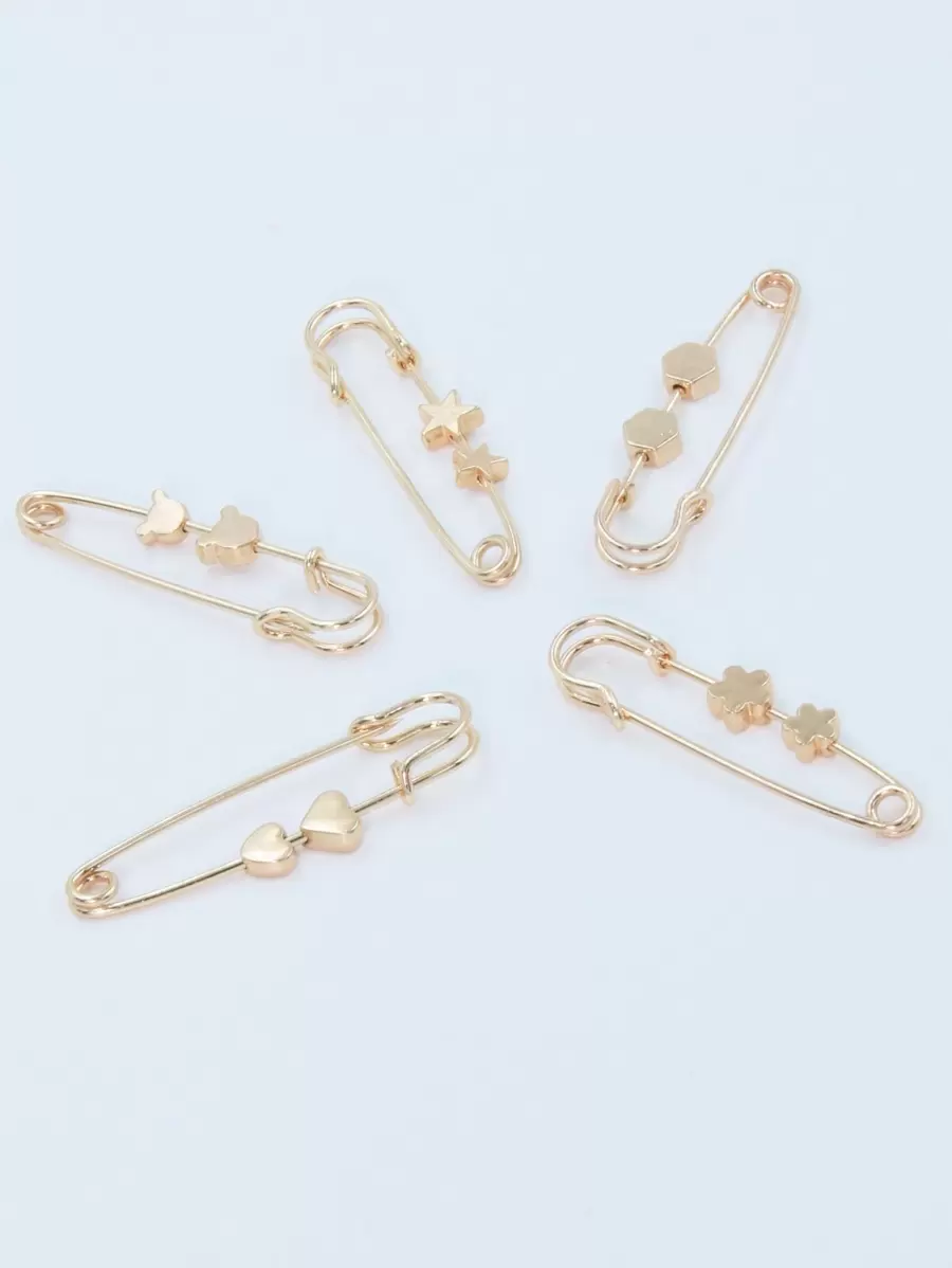 5 件金色星星心形熊金属小号围巾固定装饰收紧防曝光别针架优雅情人节情人 - 金色 - 查看 1