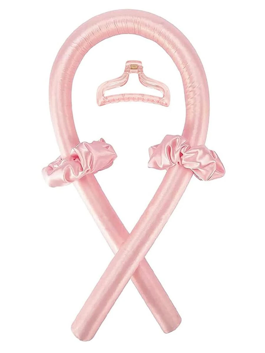 无热卷发棒头带无热丝带卷发带发爪夹自然柔软波浪DIY发型设计工具适合夜间睡眠（粉色） - 粉色 - 查看 1