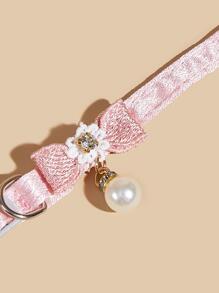 1pc Bow Decor Faux Pearl Pendent Pet Collar For Dog And Cat For All Season - Baby Pink - View 6