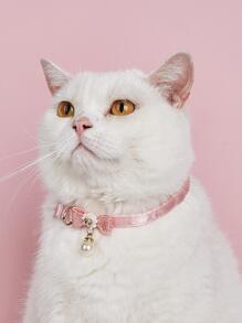 1pc Bow Decor Faux Pearl Pendent Pet Collar For Dog And Cat For All Season - Baby Pink - View 2