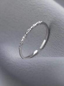 1 pieza Anillo de moda minimalista estilo interior abierto con & plata esterlina para diariamente , fiesta , boda - Plateado - Ver 5