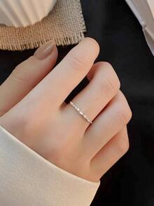 1 pieza Anillo de moda minimalista estilo interior abierto con & plata esterlina para diariamente , fiesta , boda - Plateado - Ver 4