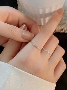 1 pieza Anillo de moda minimalista estilo interior abierto con & plata esterlina para diariamente , fiesta , boda - Plateado - Ver 2