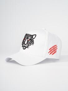 Men Tiger Head Embroidered Baseball Cap Street - White - View 2