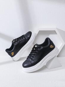 Alan Vincent 2023年新女式運動休閒黑鞋搭配金色玫瑰刺繡戶外舒適學生鞋時尚百搭