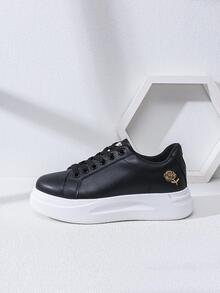 Alan Vincent 2023年新女式運動休閒黑鞋搭配金色玫瑰刺繡戶外舒適學生鞋時尚百搭