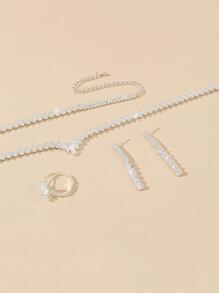 5pcs/Set Luxury Cubic Zirconia Bridal Full-Crystal Jewelry Set, Fashion Banquet Accessories - Silver - View 5