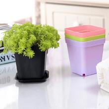 1pc Solid Color Plastic Plant Container - Black - View 4