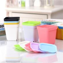 1pc Solid Color Plastic Plant Container - Black - View 5