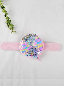 Chicas con lentejuelas redondo cremallera Monedero con Pulsera - Multicolor - Ver 5