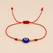 1pc Fashionable Minimalist Blue Glass Evil Eye Beaded Bracelet With Adjustable String - Multicolor - View 1