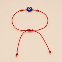 1pc Fashionable Minimalist Blue Glass Evil Eye Beaded Bracelet With Adjustable String - Multicolor - View 3