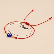 1pc Fashionable Minimalist Blue Glass Evil Eye Beaded Bracelet With Adjustable String - Multicolor - View 4