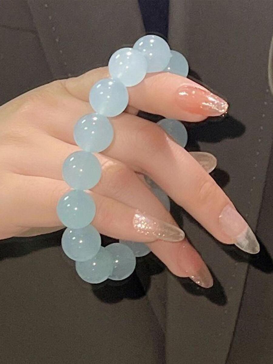 1 cặp vòng tay chuỗi hạt Polyresin giả Phật màu trắng ombre - Màu xanh lam - Xem 1