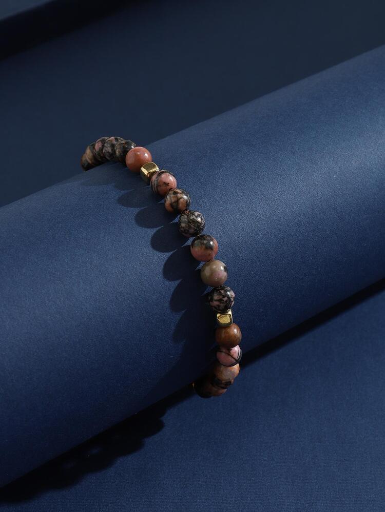 1 יחידה מחרוזת שחורה טבעית בצבע אדום טורקיז חרוזים עם חרוזי מתכת בצורת ריבוע, למתיחה, מתאימה לתכשיטים עדינים ואופנתיים לנשים, מתנת תאריכים - ריבוי צבעים - ראה 2