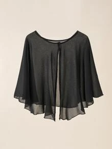 1入組實色網紗披風女士披肩雪紡圍巾 - 黑色 - 查看 1