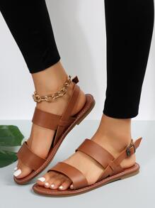 Fashionable Slip-on Brown Flat Sandals With Back Strap - Brown - View 2