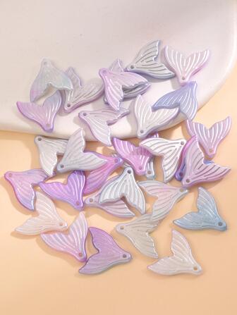 30入組隨機彩色漸變美人魚尾巴造型珠寶吊墜適用於DIY手工製作手環,鑰匙圈,耳環和其他配件