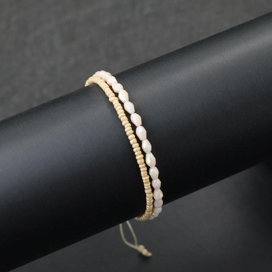 Đời Boho Hạt Nhỏ 2 Lớp Dây Vòng Tay Sang Trọng Đính Đá Cubic Zirconia Vòng Tay Có Thể Điều Chỉnh Cho Nữ Mùa Hè Phụ Kiện Trang Sức - Màu Khaki - Xem 1