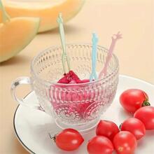 50 piezas de plástico unicolor Tenedor de fruta Set - Azul - Ver 6