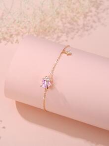 新品到貨925純銀Love星球&心形吊墜D豪華粉色的愛心形狀方晶鋯石銀手環適合女士,特色A方晶鋯石完美適合情人節,禮品,學生手環,畢業長度可調節 - 玫瑰金色愛心手鍊 - 查看 3