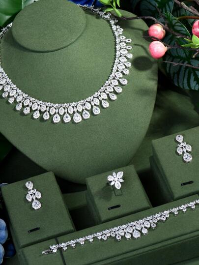 1 Set Sparkling Cubic Zirconia Luxury Bridal Wedding Party Jewelry Set, Suitable For Women's Formal Dress Accessories