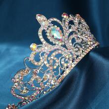 Vương Miện Vàng, Pha Lê Tròn Đầy Đủ Cô Dâu Vương Miện Đám Cưới Cô Dâu Và Tiaras Phụ Kiện Tóc Băng Đô Cổ Điển Dành Cho Nữ Sinh Nhật Cuộc Thi Nữ Hoàng Vũ Hội - Bạc - Xem 2