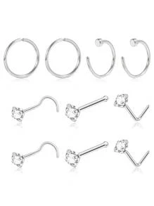 DAILI 10 piezas/set Aro para la nariz con diseño de diamante de imitación - Plateado - Ver 12