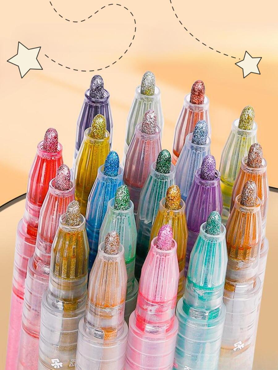 8入組雙線輪廓鋼筆帶隨機顏色,高光和雙線彩色馬克筆 - 彩色 - 查看 1