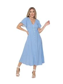 Women Dresses - 藍白色 - 查看 1