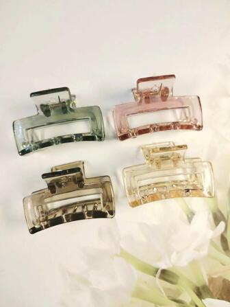 4入組迷你糖果色方形發夾，適用於女孩隨性穿搭