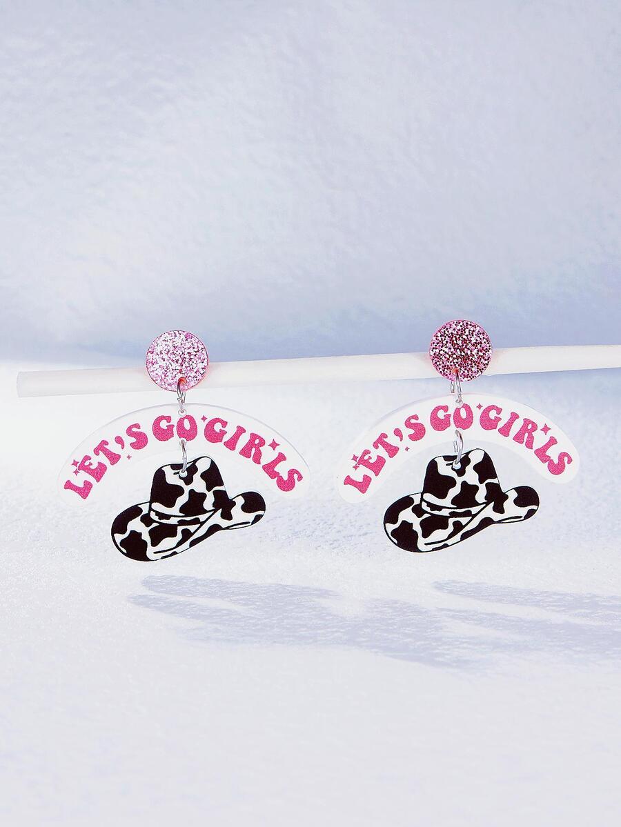 1 Cặp Thời Trang Acrylic In Hình Bò Da Báo Giày Cao Bồi Miền Tây Nón 'howdy Let's Go Girls' Bông Tai Trái Tim & Ngôi Sao Ngày Lễ Yêu Nước Trang Sức - Nhiều màu - Xem 1