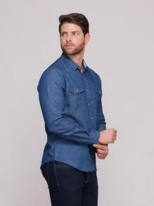 Men Denim Shirts - Azul lavado medio - Ver 3