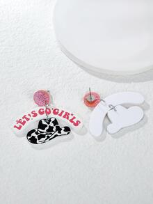 1 Cặp Thời Trang Acrylic In Hình Bò Da Báo Giày Cao Bồi Miền Tây Nón 'howdy Let's Go Girls' Bông Tai Trái Tim & Ngôi Sao Ngày Lễ Yêu Nước Trang Sức - Nhiều màu - Xem 3