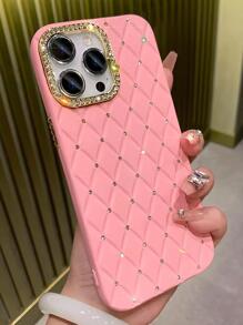 Ốp điện thoại Apple Baby Pink 1 chiếc màu đen/hồng/tím kẻ caro đính đá Rhinestone có thể tháo rời, ốp mềm, đơn giản và sáng tạo, tương thích với iPhone, phong cách dành cho nữ - Hồng - Xem 2