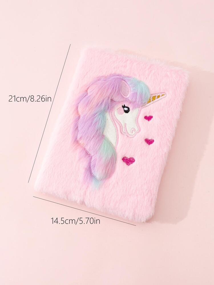 1 pieza Cuaderno con diseño de unicornio felpa - Multicolor - Añade 4