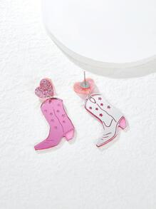 Pair Of Fashion Acrylic Printed Cow Leopard Western Cowboy Boots Hat Howdy Let's Go Girls Earrings For Women Independence Day Heart Pentagram Holiday Earrings Valentines