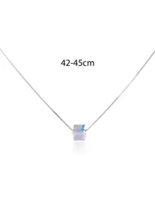 ELSEDES 1 chiếc dây chuyền bạc S925 hình vuông thời trang và thanh lịch, đính pha lê sáng bóng, có thể cá nhân hóa, thích hợp để đeo hàng ngày, dự tiệc hoặc làm quà tặng cho bạn gái trong các dịp lễ hội. - Bạc - Xem 6