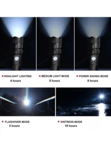 Linterna Tactica Militar 7000 Lumens USB Recargable de Mano para Exteriores - Negro - Ver 4