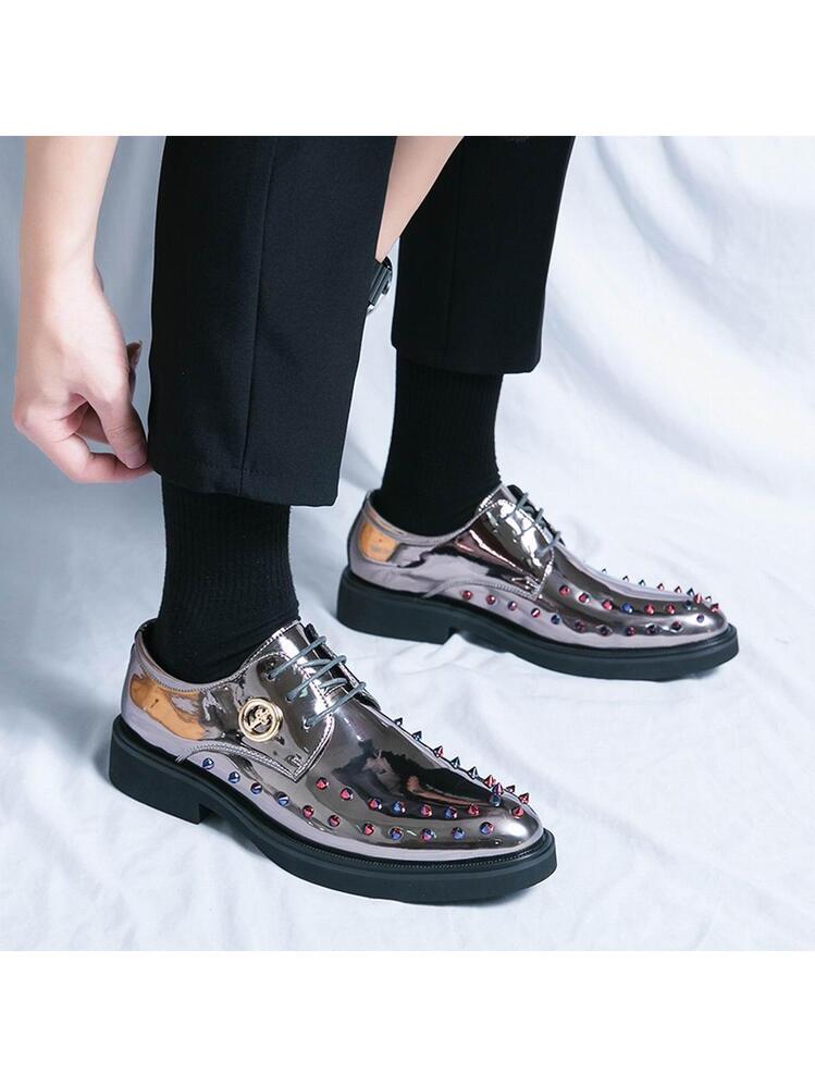 silver men dress shoes Royal Shoes Silver Rhinestones & Studs Smoking Slip-on Red Bottom Mens Dress Shoes LF-8867 Sizes 8-13 8