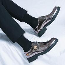 Men Metallic Rivet Detail Metal Decor Dress Shoes, Glamorous Silver Derby Shoes For Party - Silver - View 4