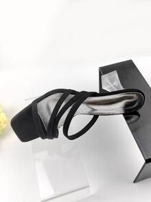 休閒透明高跟鞋女性涼鞋帶粗跟,露趾,黑色顏色,大碼 - 黑色 - 查看 2