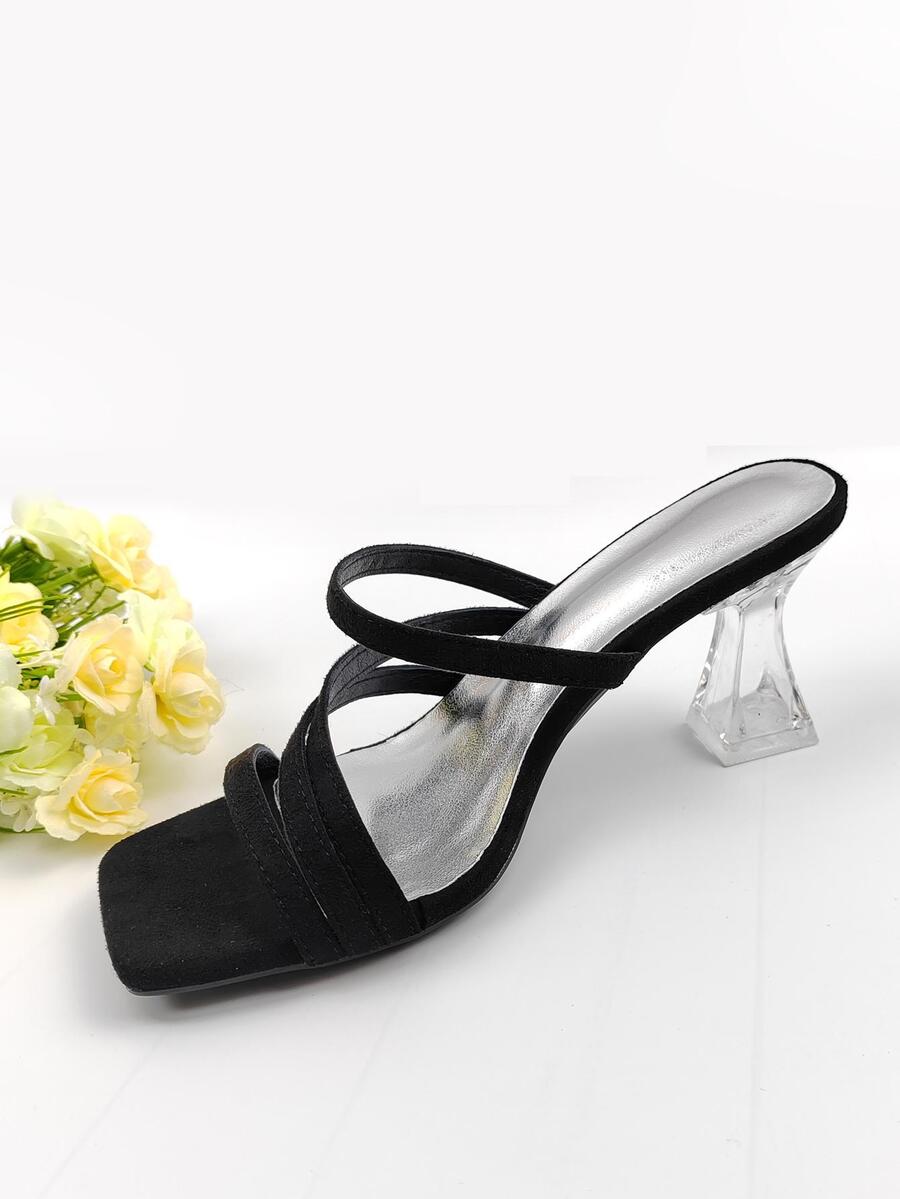 休閒透明高跟鞋女性涼鞋帶粗跟,露趾,黑色顏色,大碼 - 黑色 - 查看 1