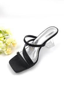 休閒透明高跟鞋女性涼鞋帶粗跟,露趾,黑色顏色,大碼 - 黑色 - 查看 5