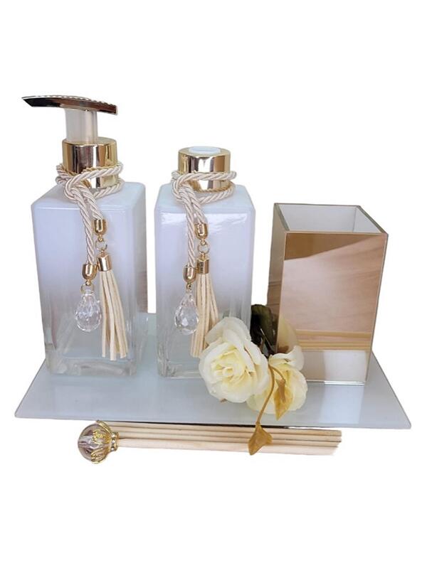 Kit Lavabo Banheiro com Porta Escova - Square Branco Degrade 250ml
